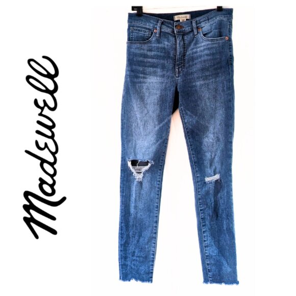 Madewell Mid-Rise Skinny Jeans, Frankie Wash, Torn-Knee Edition, Size 28 - Picture 2 of 4